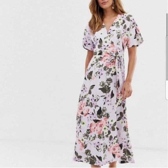 French Connection Dresses & Skirts - FRENCH CONNECTION Amoise Crepe Lavender Frost Floral Maxi Wrap Dress
